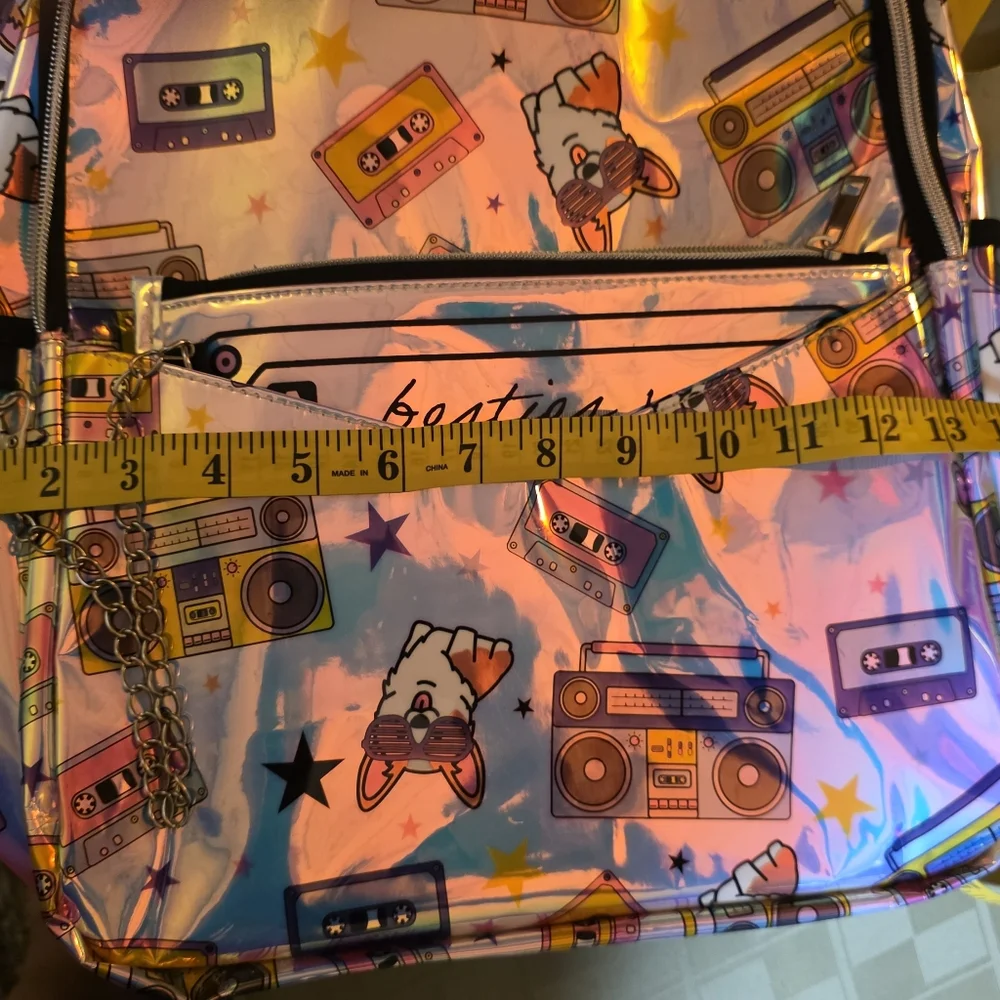 Holographic Dog & Boombox Backpack Detachable Pouch New Gift School Kids Learn